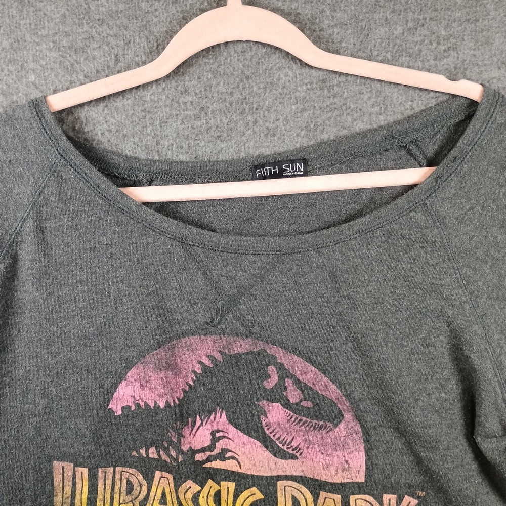 Fifth Sun Sweater Womens XL Jurassic Park Logo Long Sleeve Cropped Baggy - Picture 2 of 8